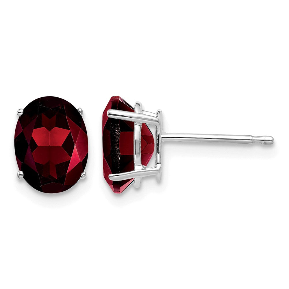 14k White Gold 8x Oval Garnet Post Earrings