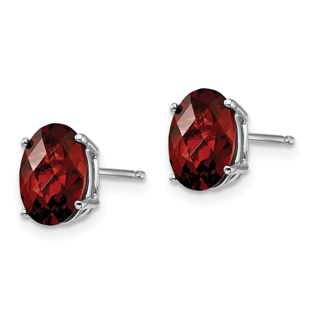 14k White Gold 8x Oval Garnet Checker Earrings