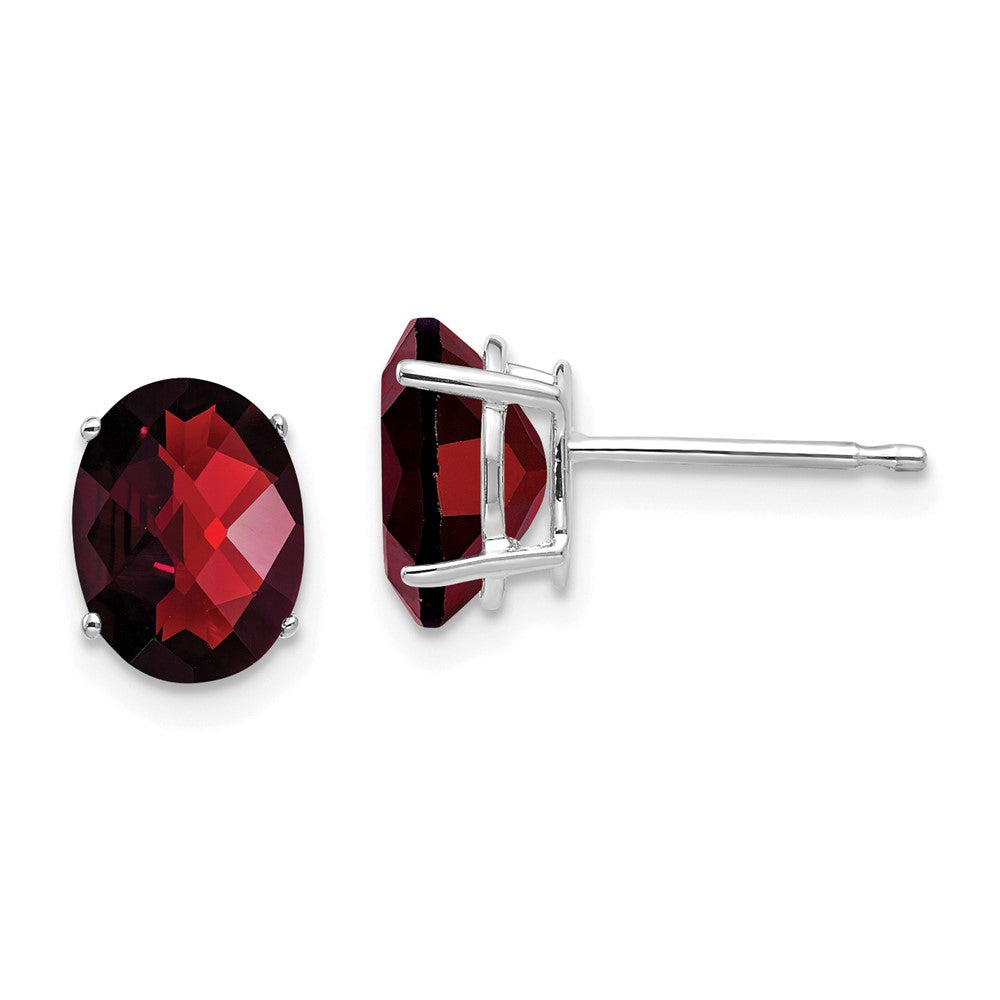 14k White Gold 8x Oval Garnet Checker Earrings