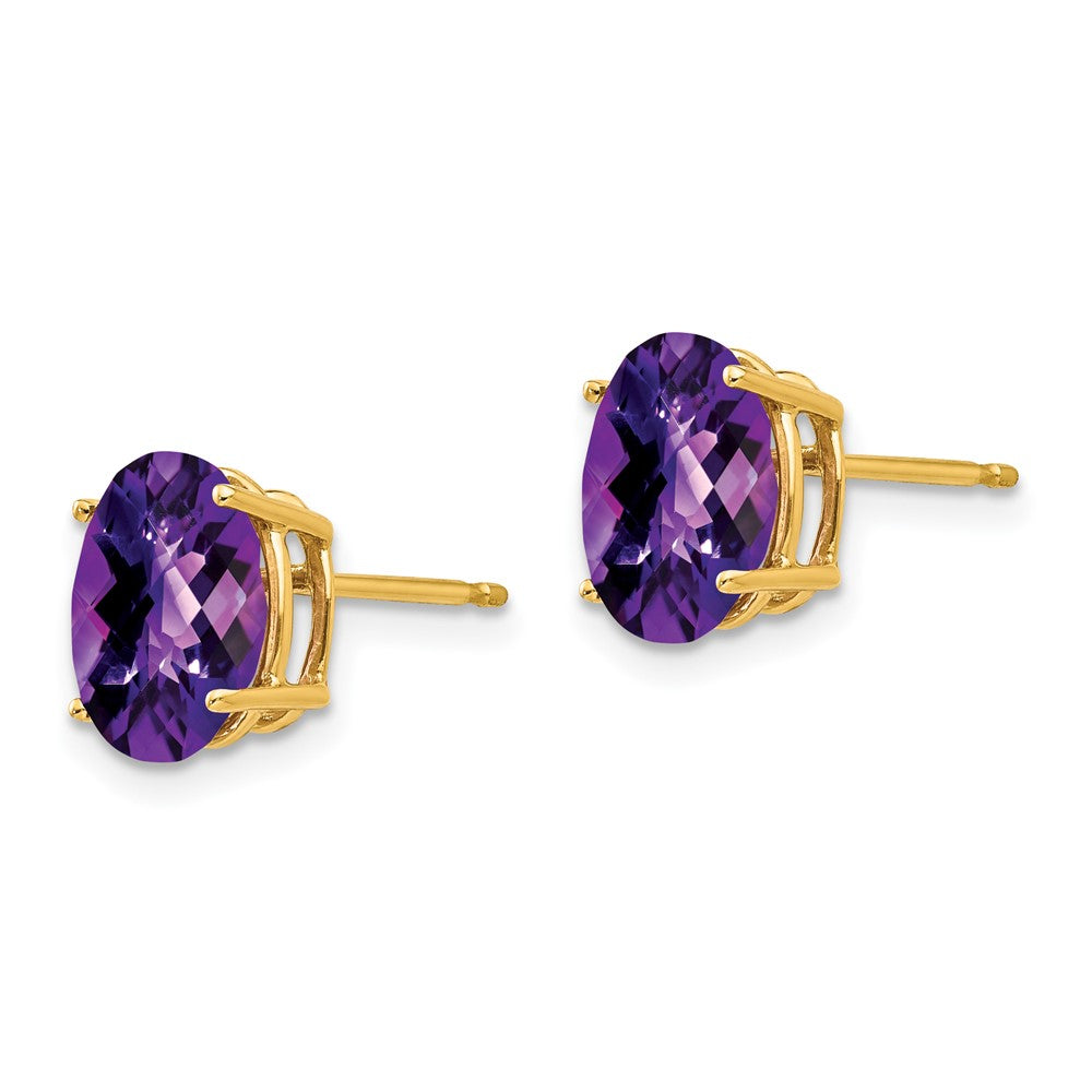 14k 9x Oval Checker-cut Amethyst Post Earrings