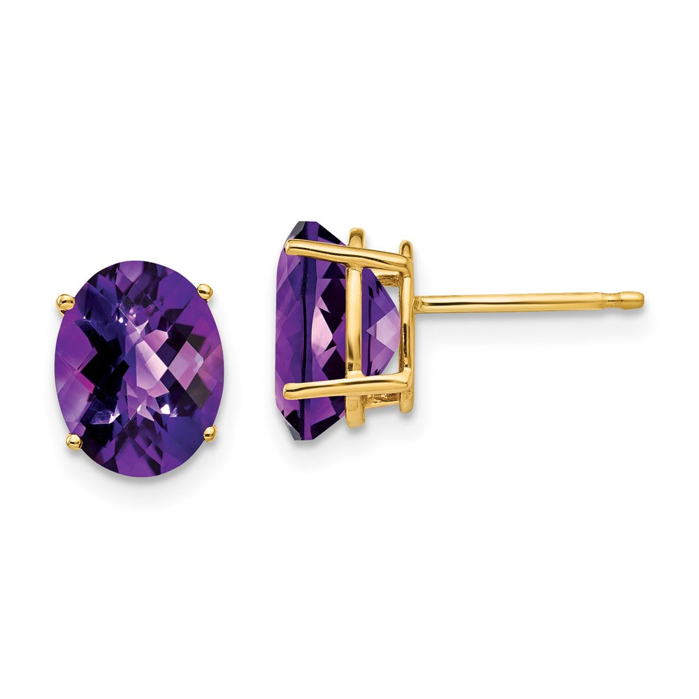 14k 9x Oval Amethyst Checker Earrings