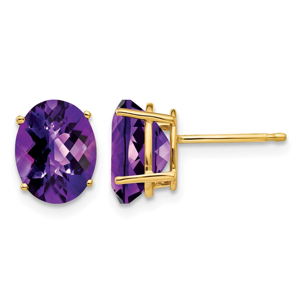 14k 9x Oval Checker-cut Amethyst Post Earrings