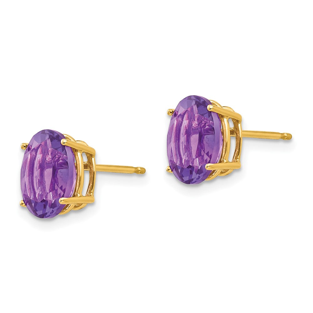 14k 9x Oval Amethyst Post Earrings