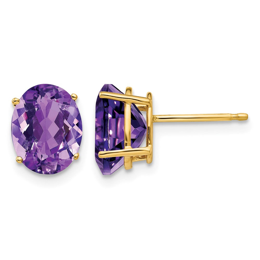14k 9x Oval Amethyst Post Earrings