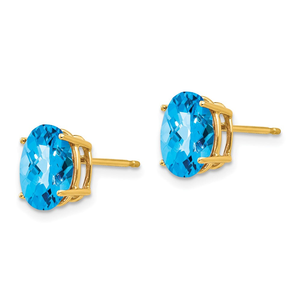 14k 9x Oval Checker-cut Blue Topaz Post Earrings