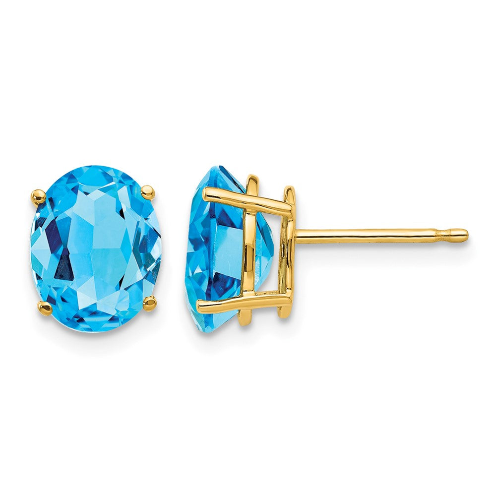 14k 9x Oval Blue Topaz Post Earrings