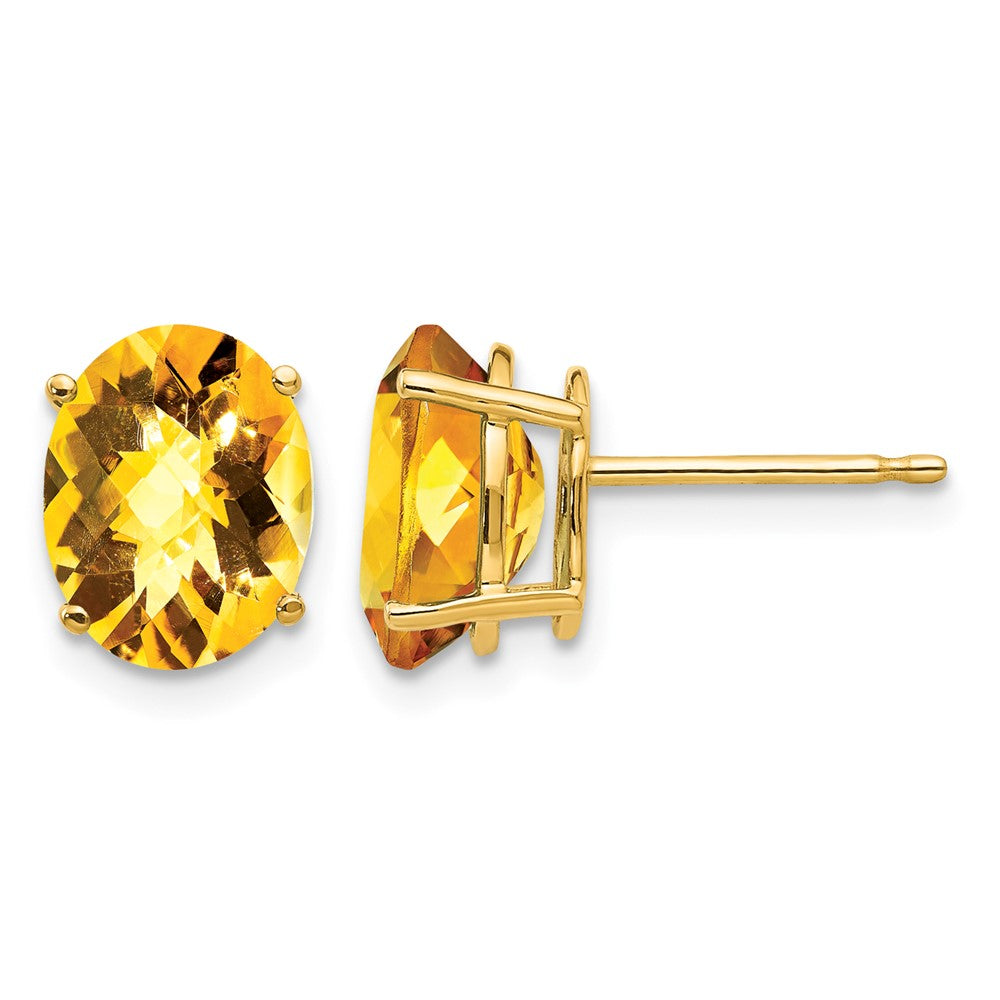 14k 9x Oval Checker-cut Citrine Post Earrings