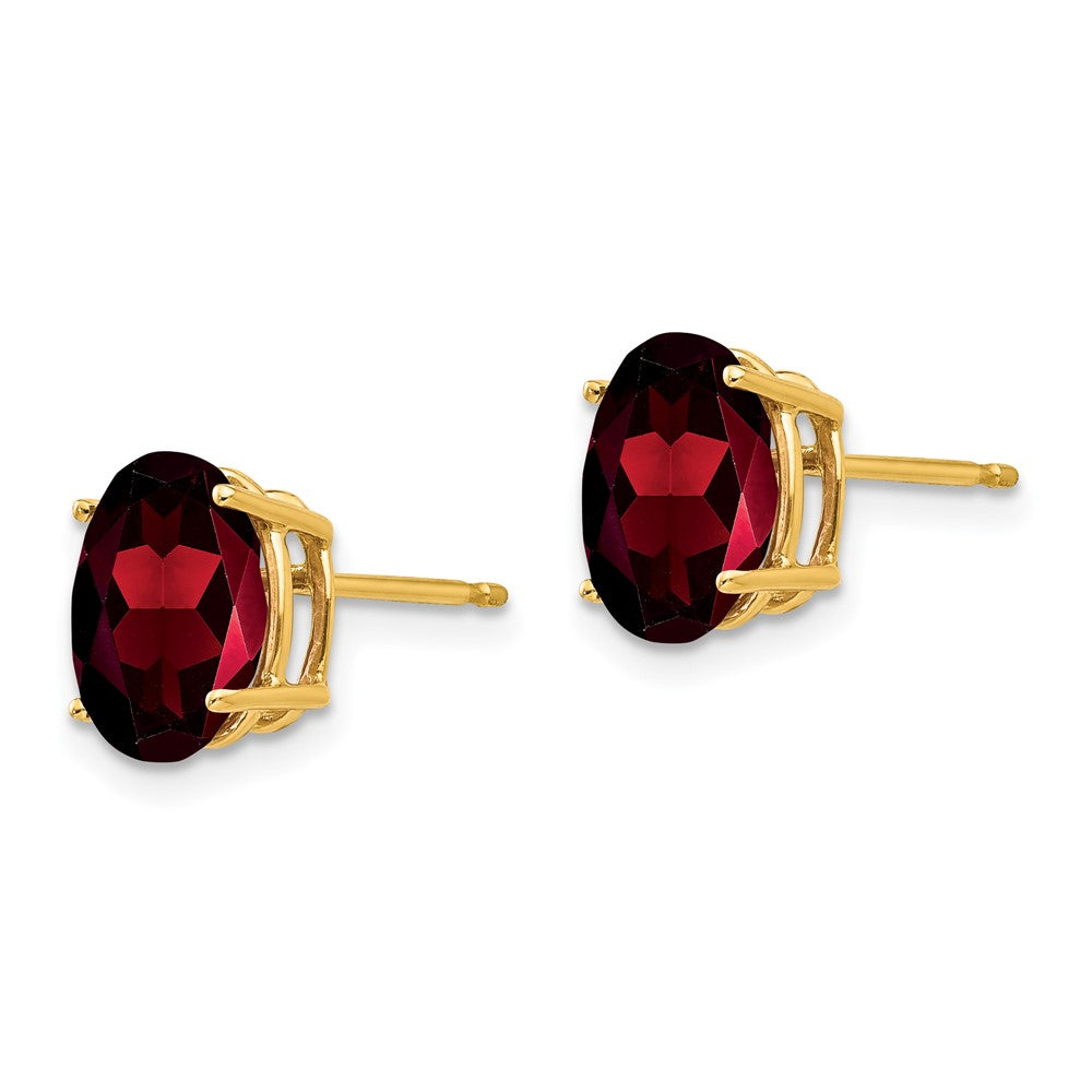 14k 9x Oval Garnet Post Earrings
