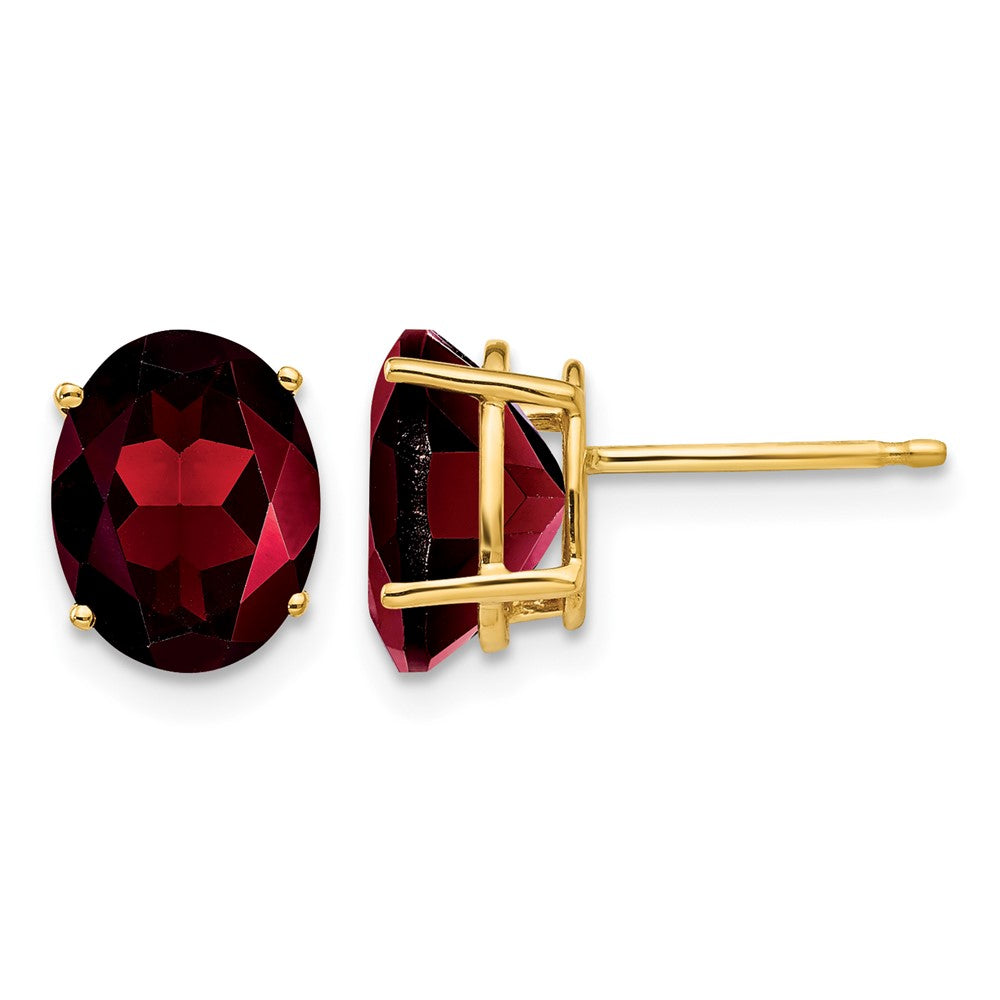 14k 9x Oval Garnet Post Earrings