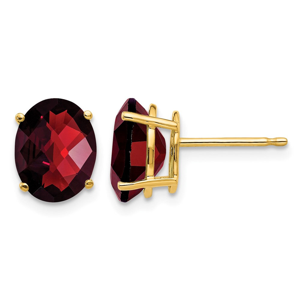 14k 9x Oval Checker-cut Garnet Post Earrings