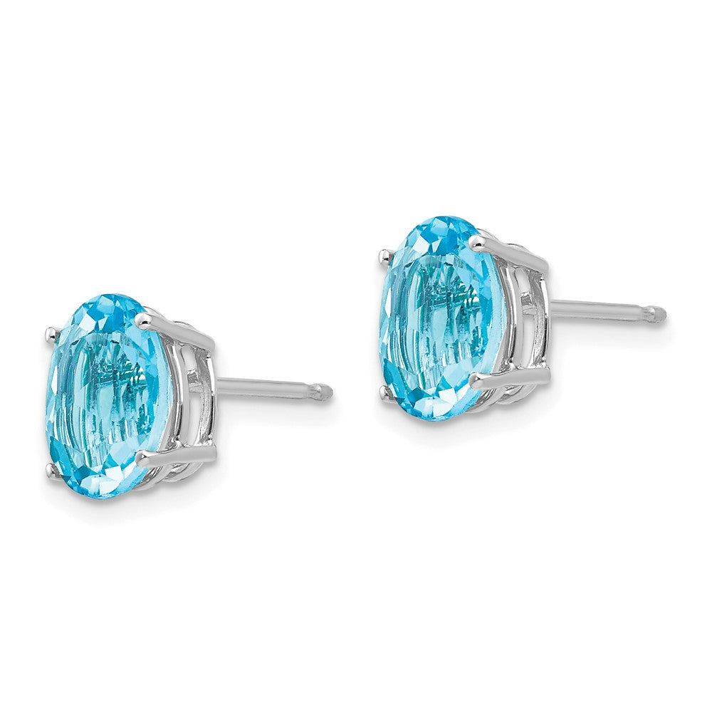 14k White Gold 9x Oval Blue Topaz Post Earrings