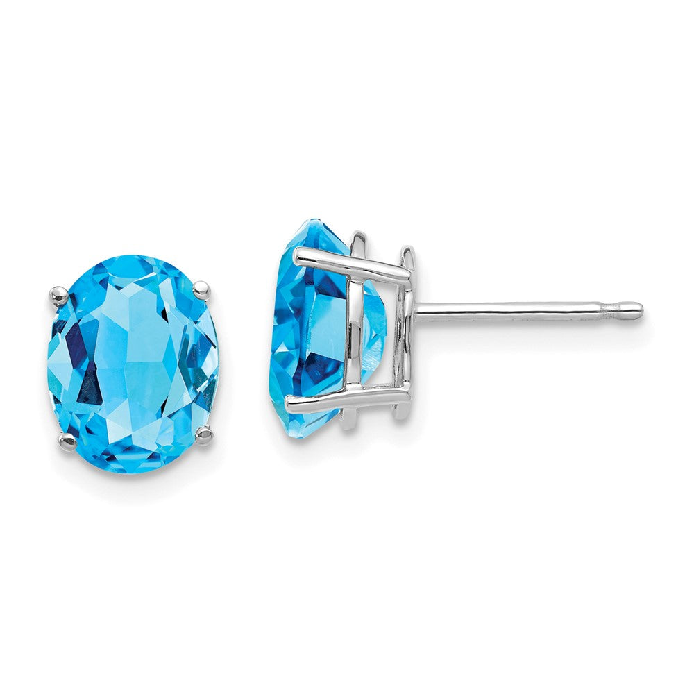 14k White Gold 9x Oval Blue Topaz Earrings