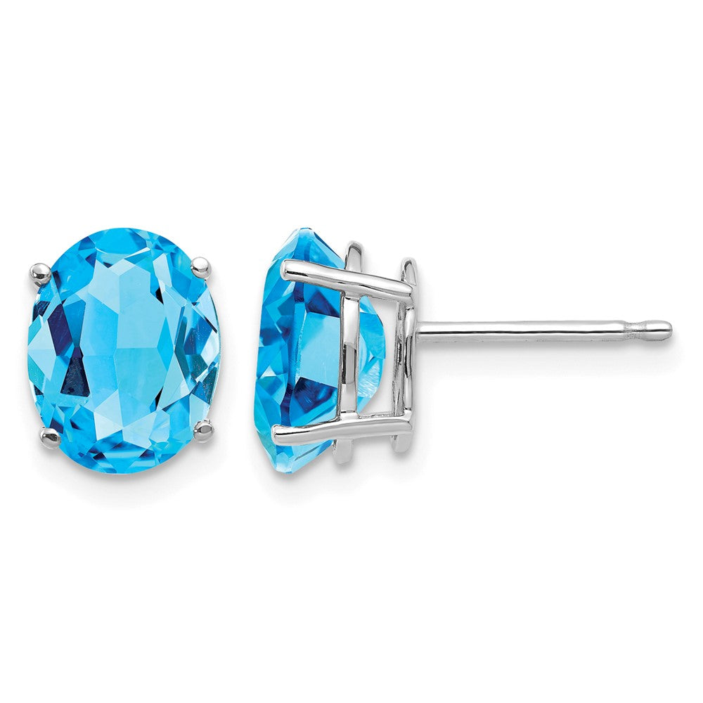 14k White Gold 9x Oval Blue Topaz Post Earrings