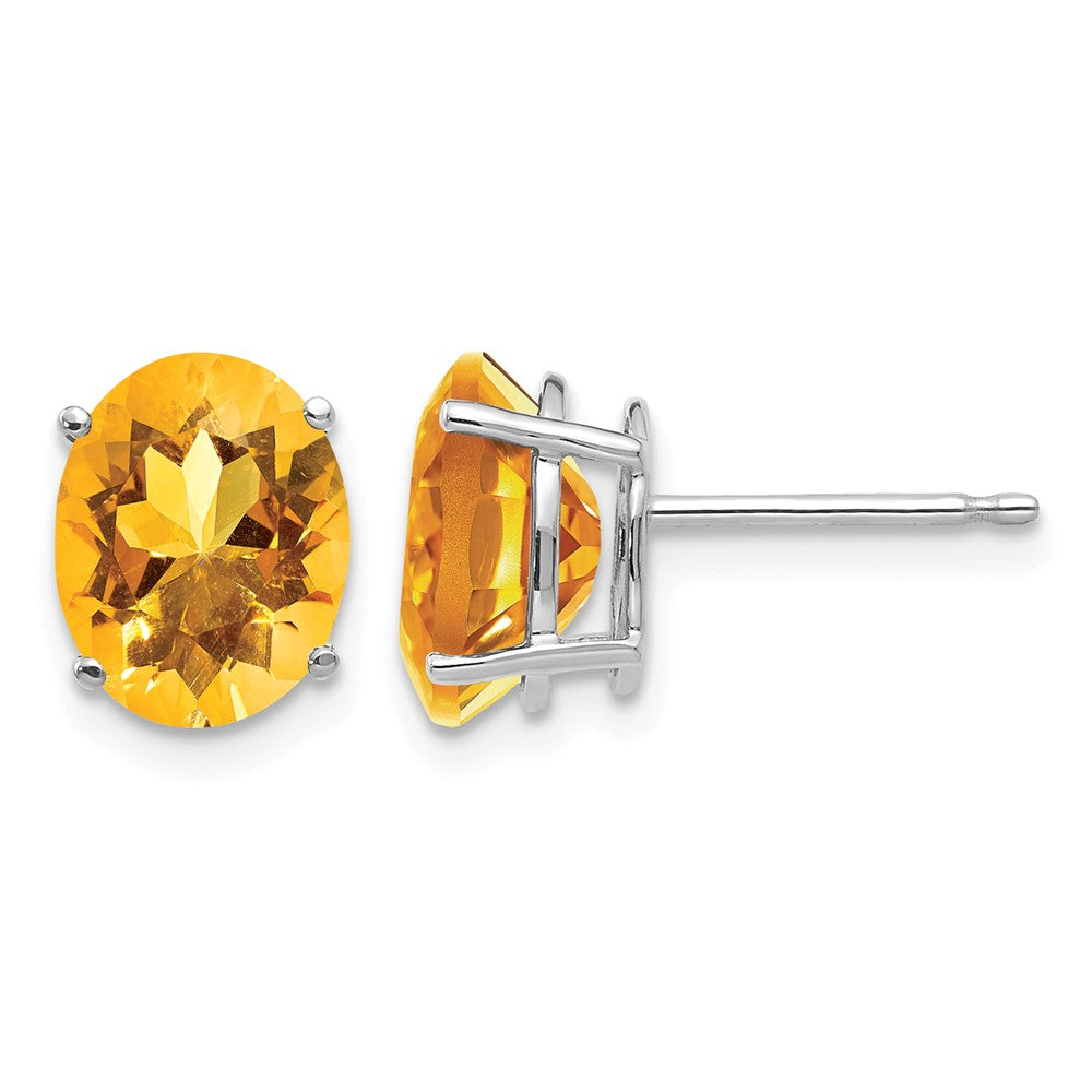 14k White Gold 9x Oval Citrine Post Earrings