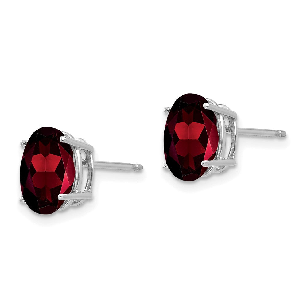 14k White Gold 9x Oval Garnet Post Earrings