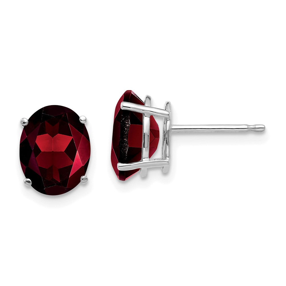 14k White Gold 9x Oval Garnet Earrings