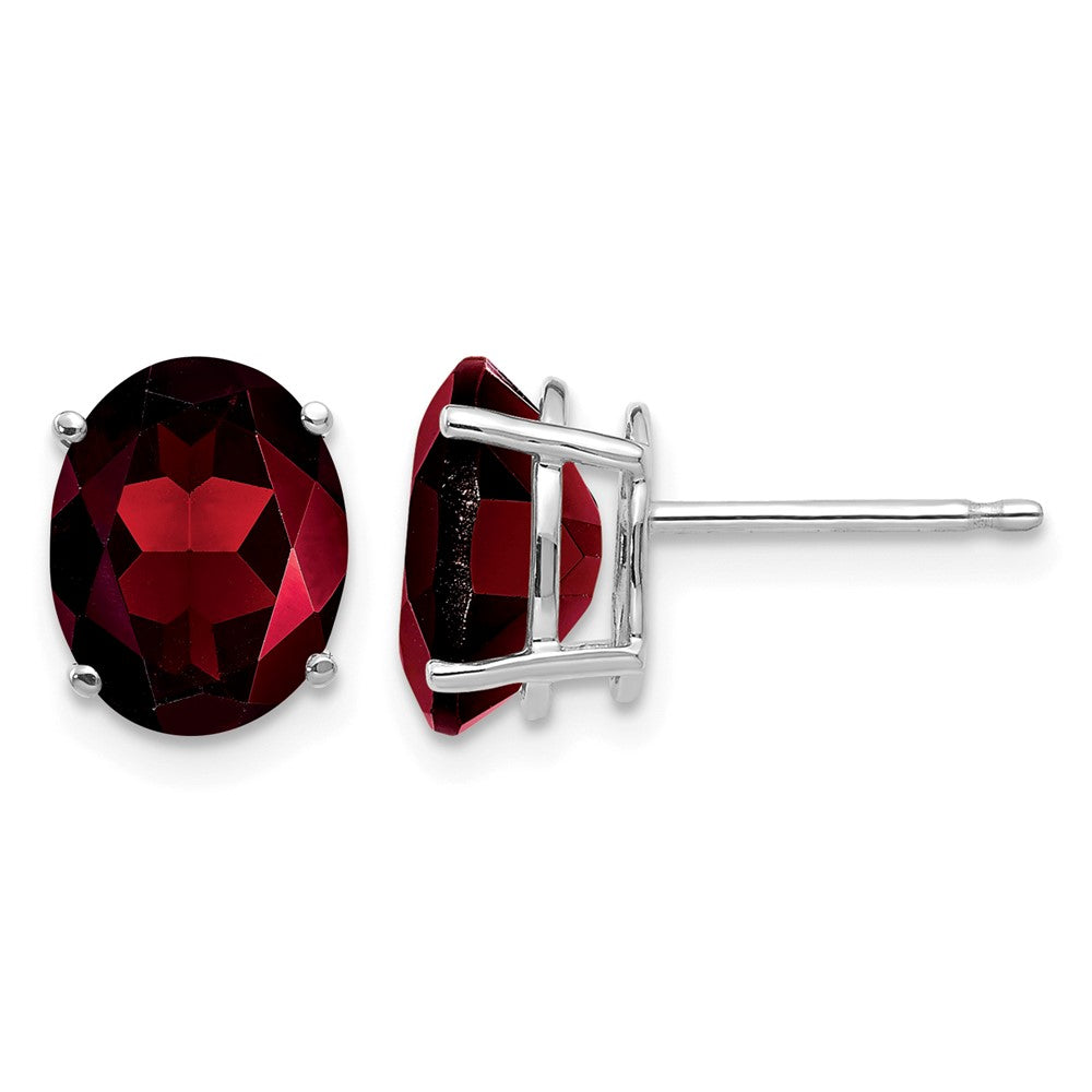 14k White Gold 9x Oval Garnet Post Earrings