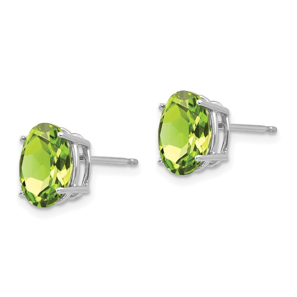14k White Gold 9x Oval Peridot Post Earrings