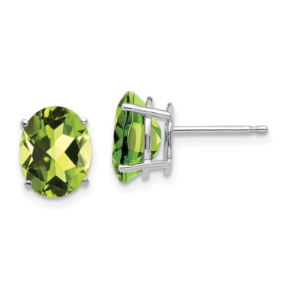 14k White Gold 9x Oval Peridot Earrings
