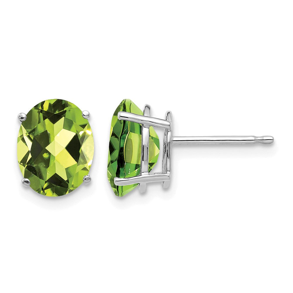 14k White Gold 9x Oval Peridot Post Earrings