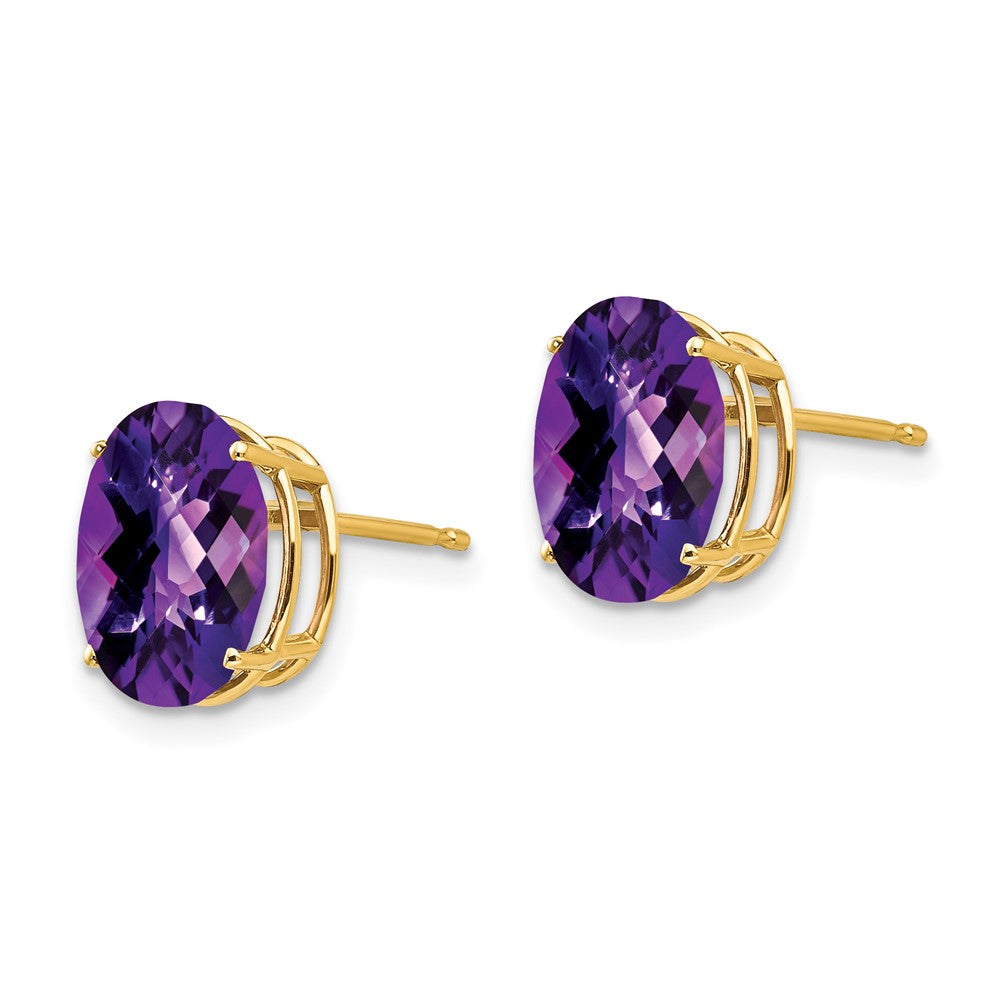 14k 10x Oval Amethyst Checker Earrings