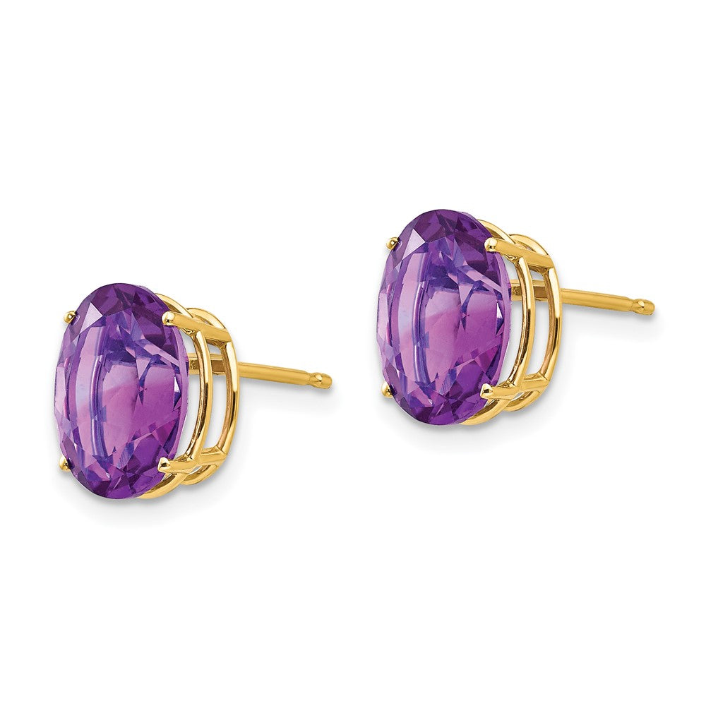 14k 10x Oval Amethyst Post Earrings