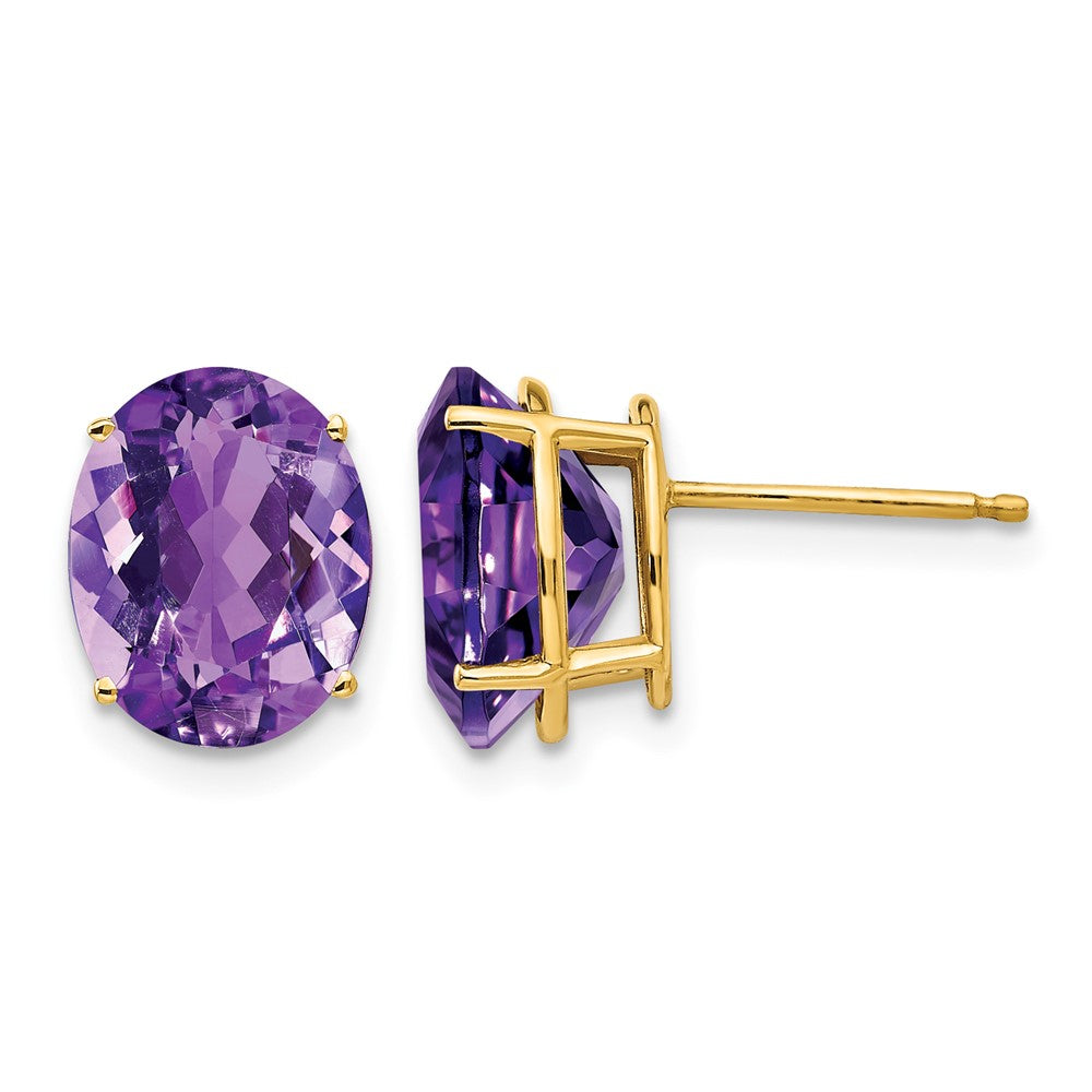 14k 10x Oval Amethyst Post Earrings