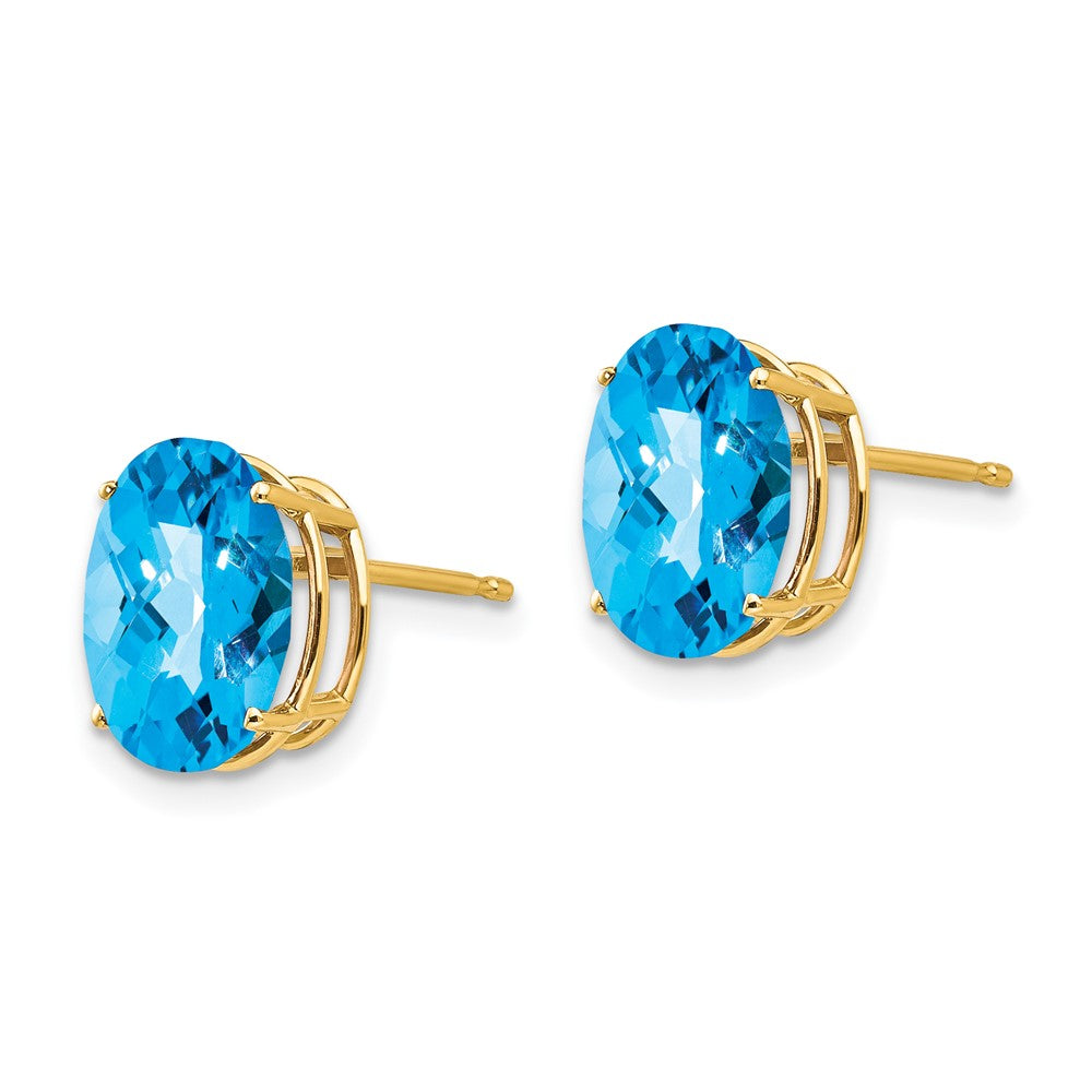 14k 10x Oval Blue Topaz Checker Earrings