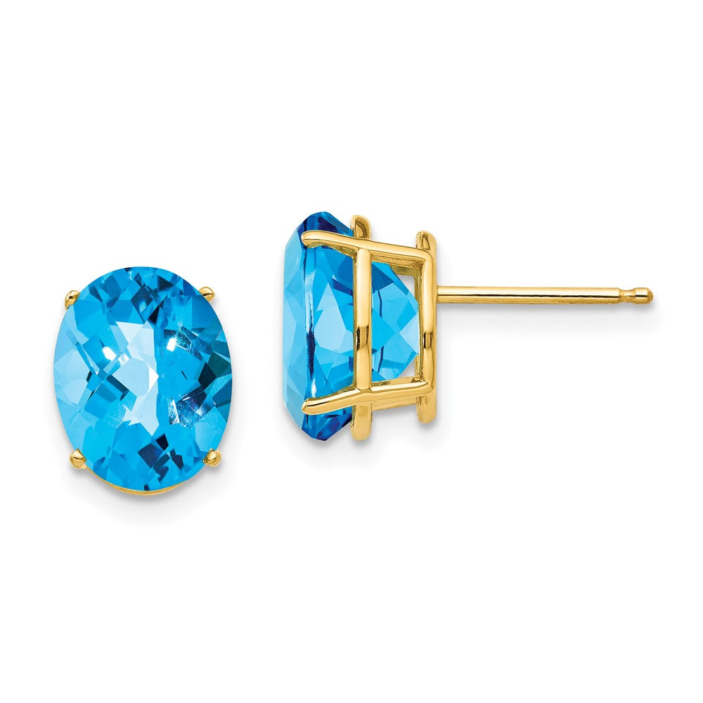 14k 10x Oval Blue Topaz Checker Earrings