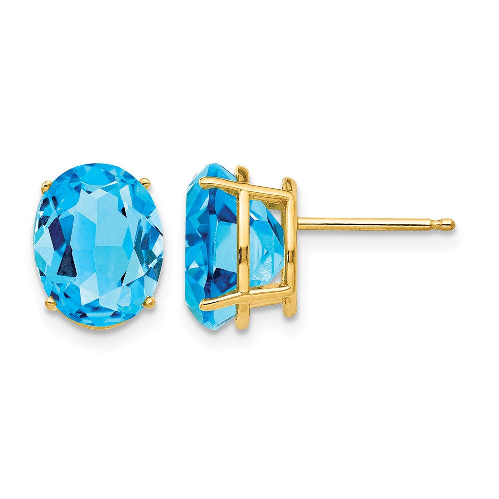 14k 10x Oval Blue Topaz Post Earrings