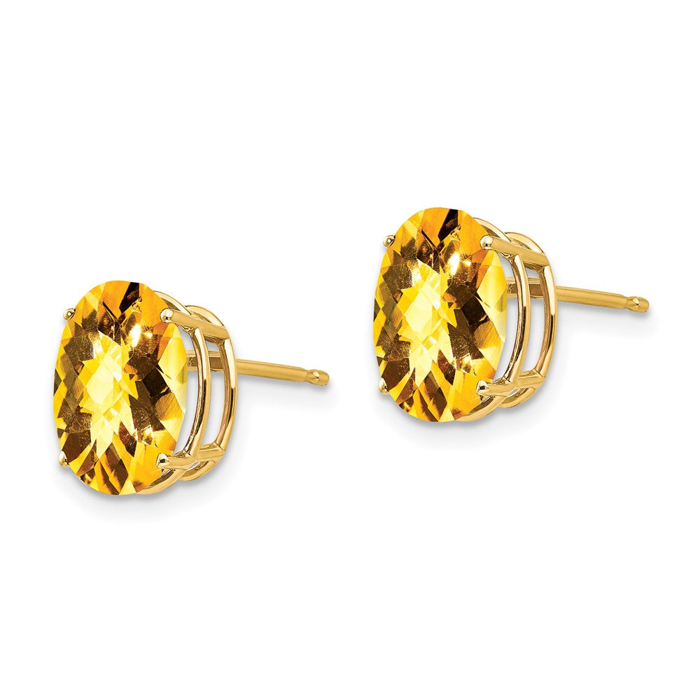 14k 10x Oval Checker-cut Citrine Post Earrings