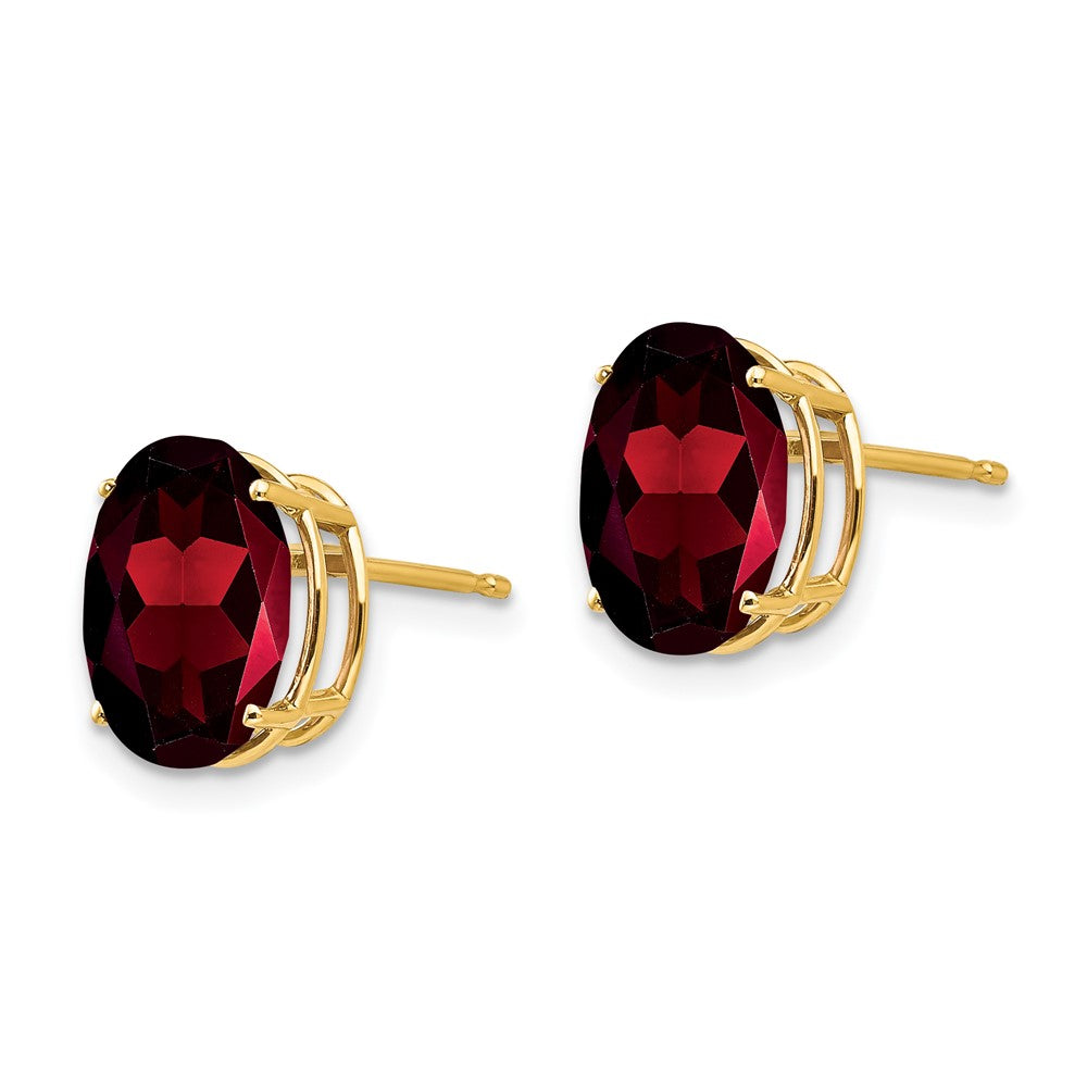 14k 10x Oval Garnet Post Earrings