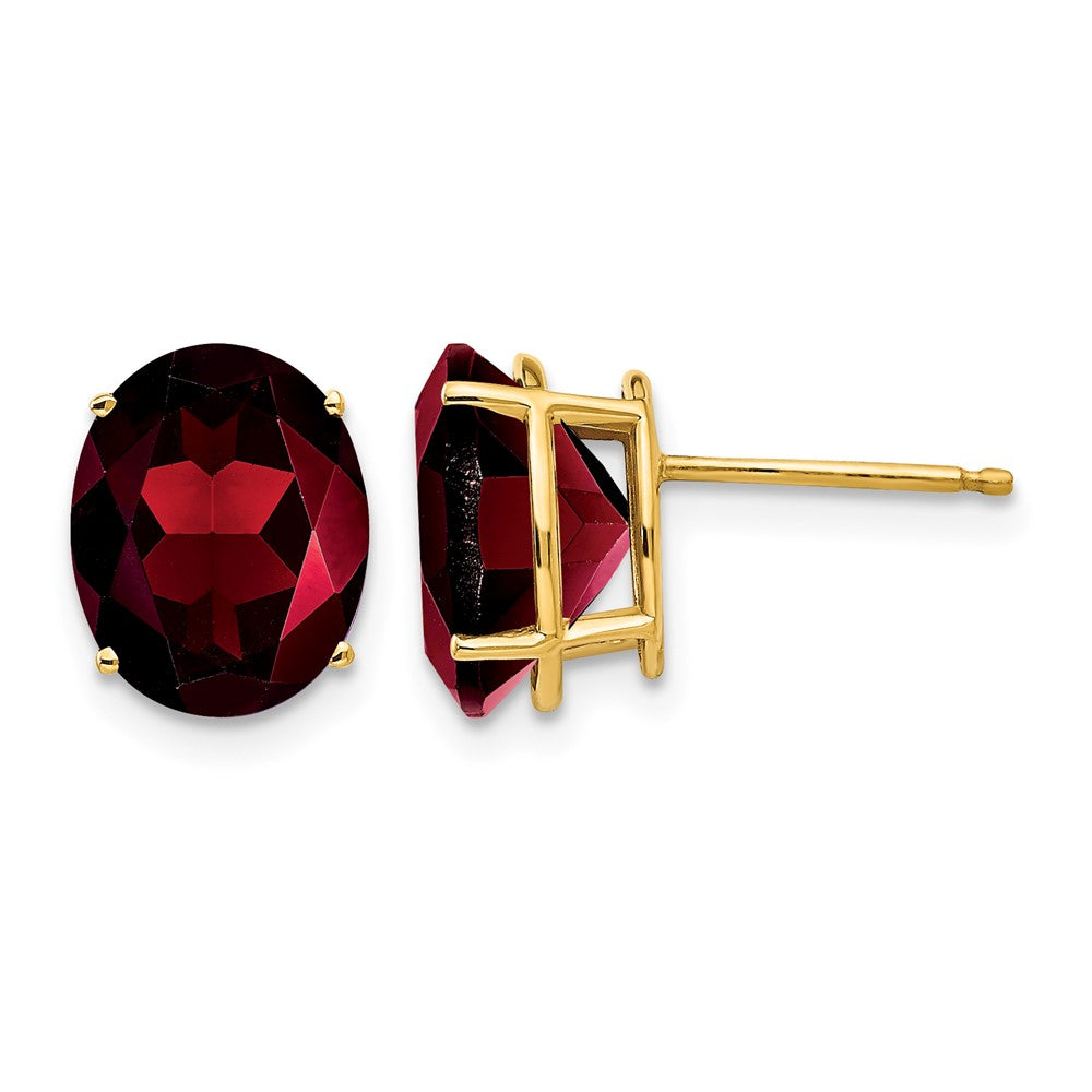 14k 10x Oval Garnet Post Earrings
