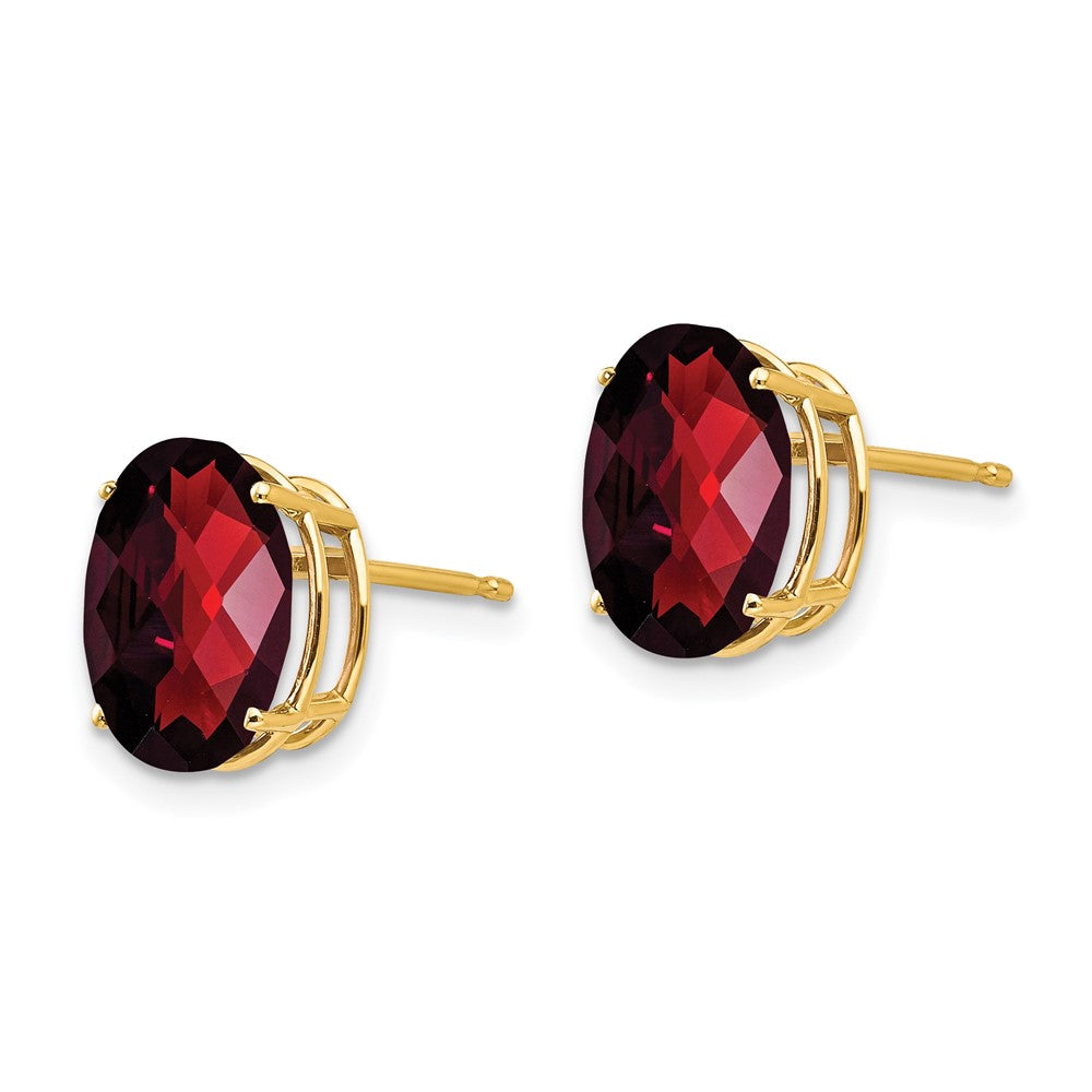 14k 10x Oval Garnet Checker Earrings