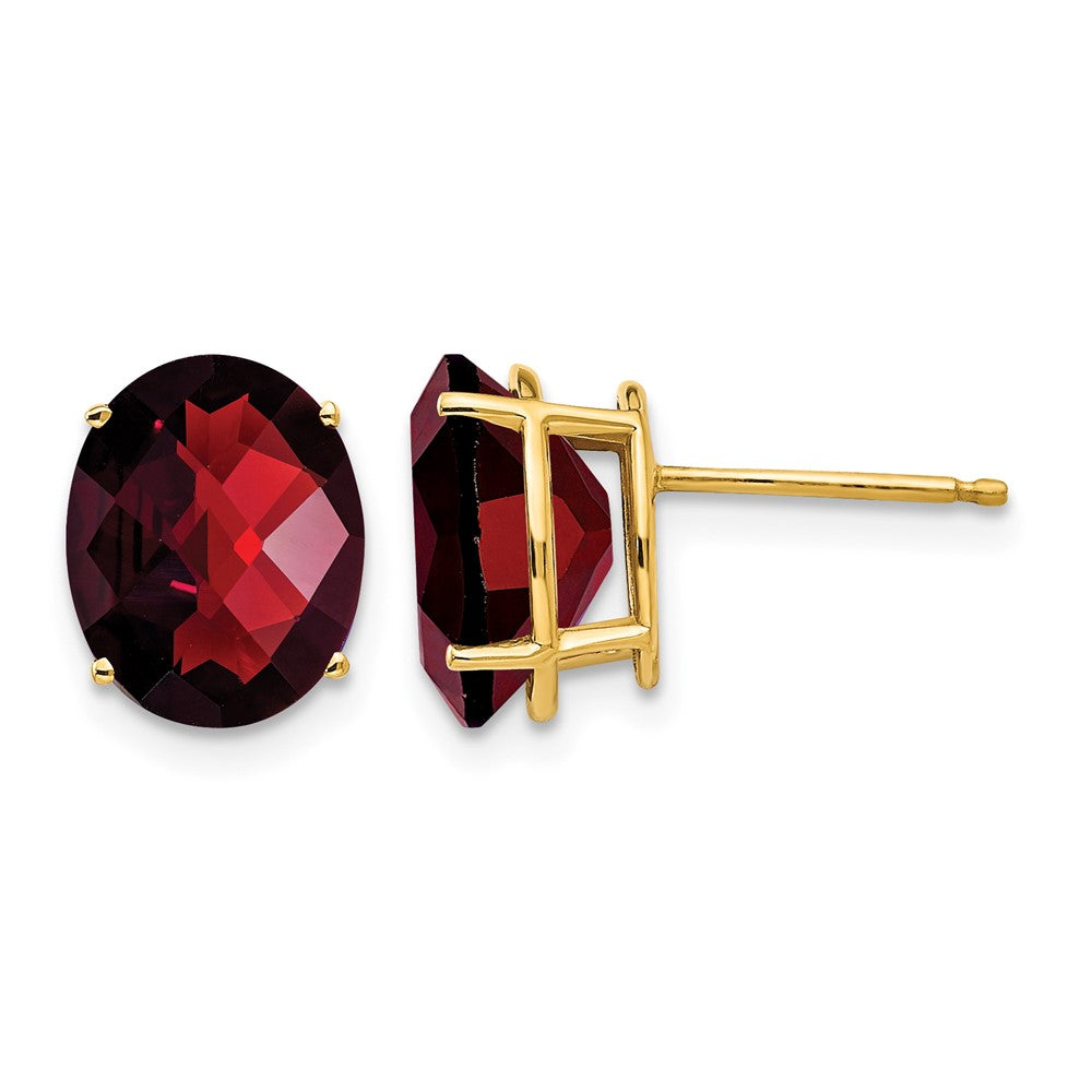 14k 10x Oval Checker-cut Garnet Post Earrings