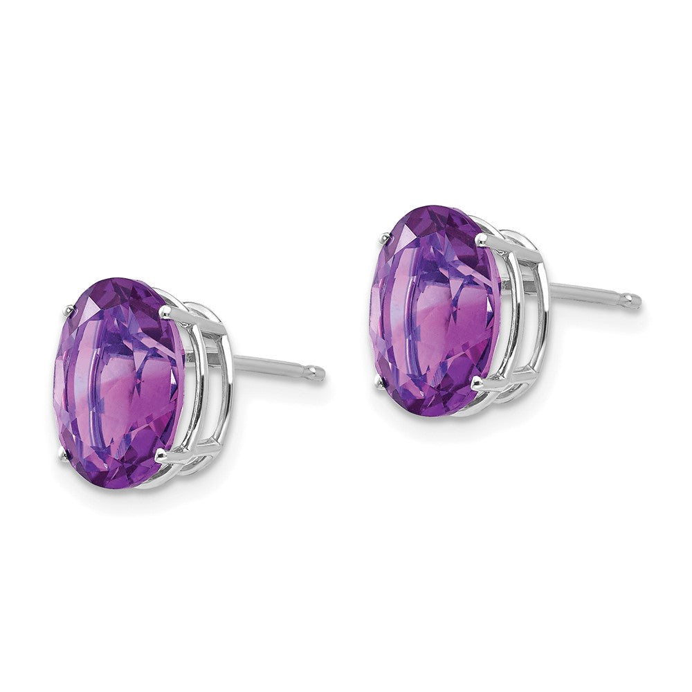 14k White Gold 10x Oval Amethyst Post Earrings
