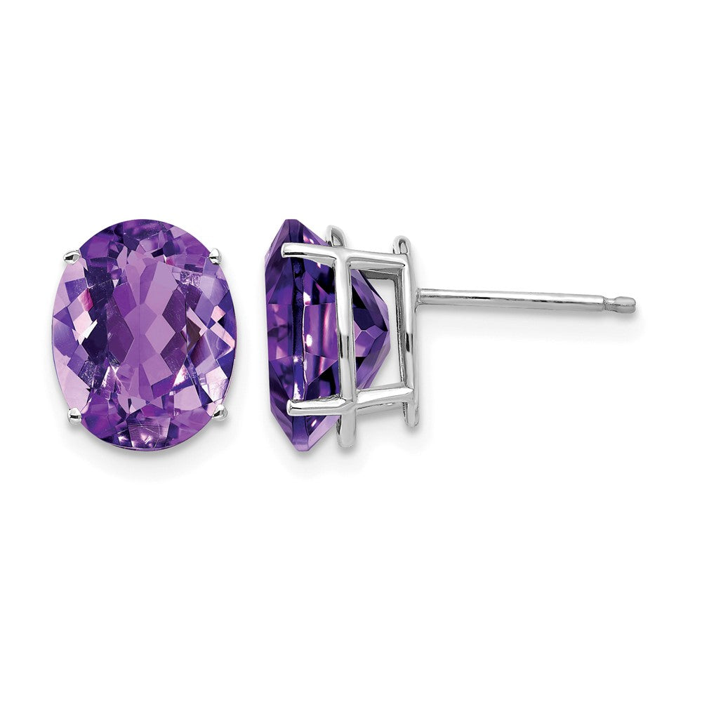 14k White Gold 10x Oval Amethyst Post Earrings