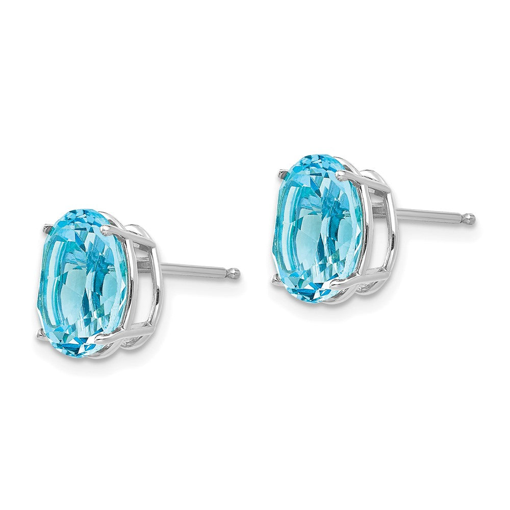 14k White Gold 10x Oval Blue Topaz Post Earrings