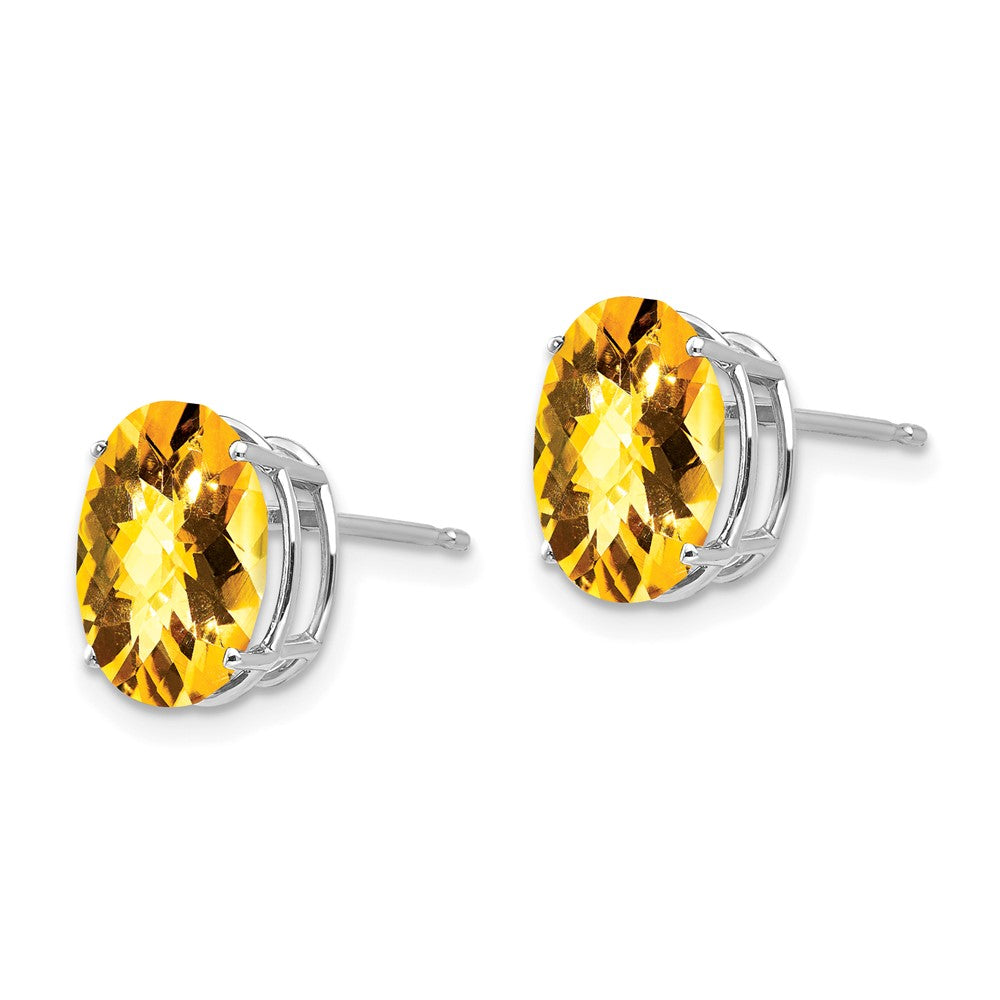 14k White Gold 10x Oval Checker-cut Citrine Post Earrings
