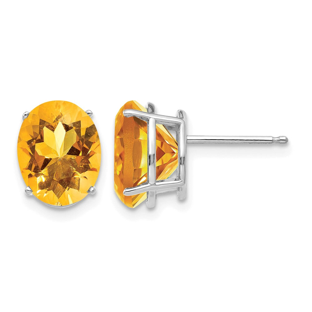 14k White Gold 10x Oval Citrine Post Earrings