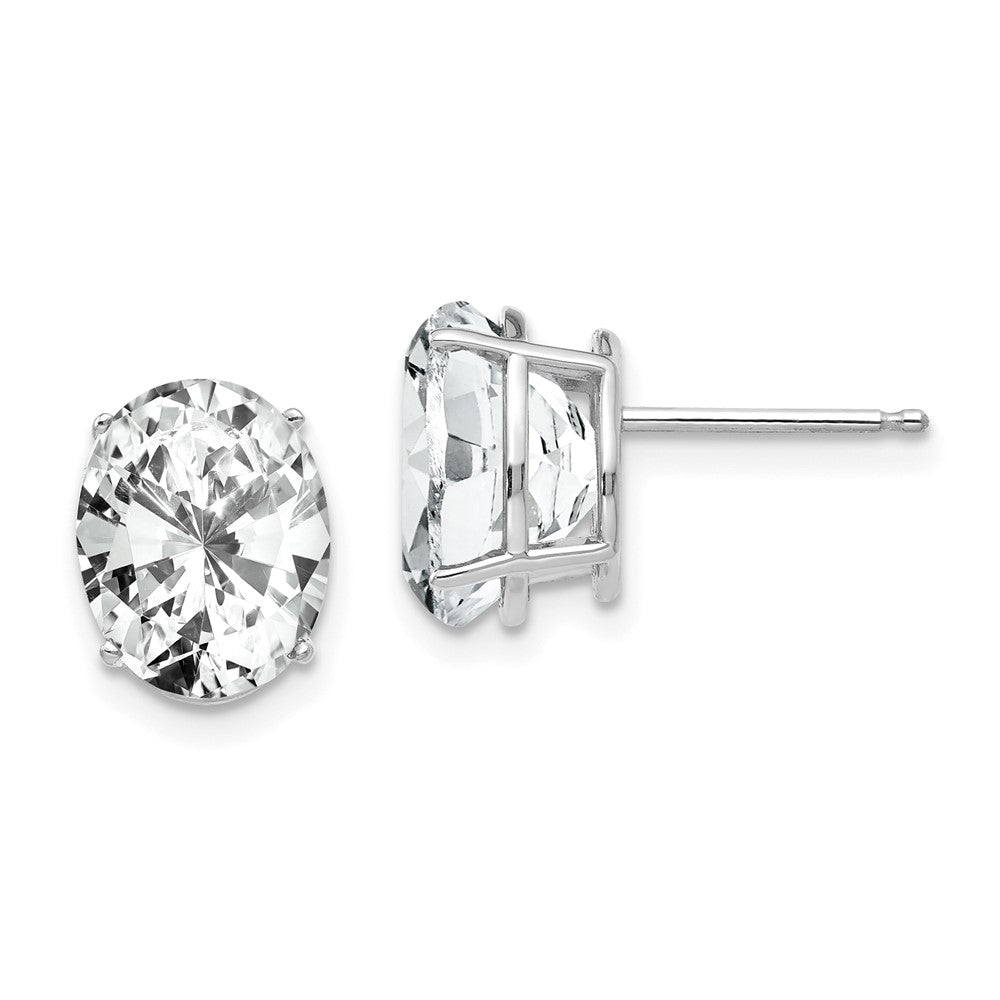 14k White Gold 10x Oval Cubic Zirconia Earrings