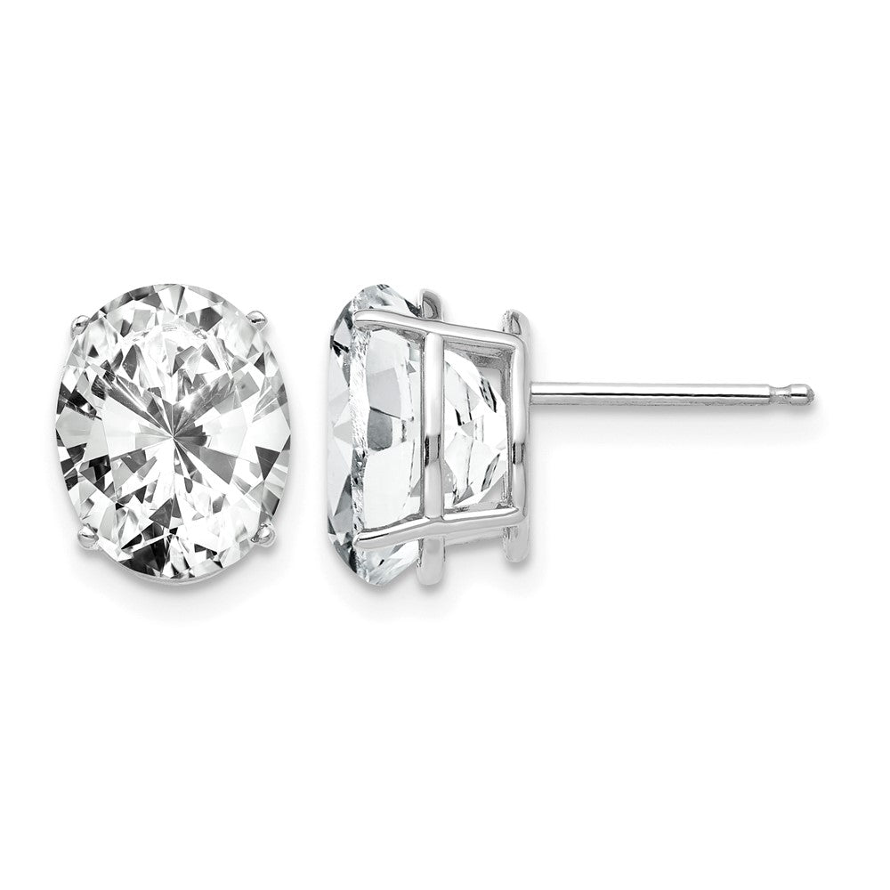 14k White Gold 10x Oval Cubic Zirconia Post Earrings