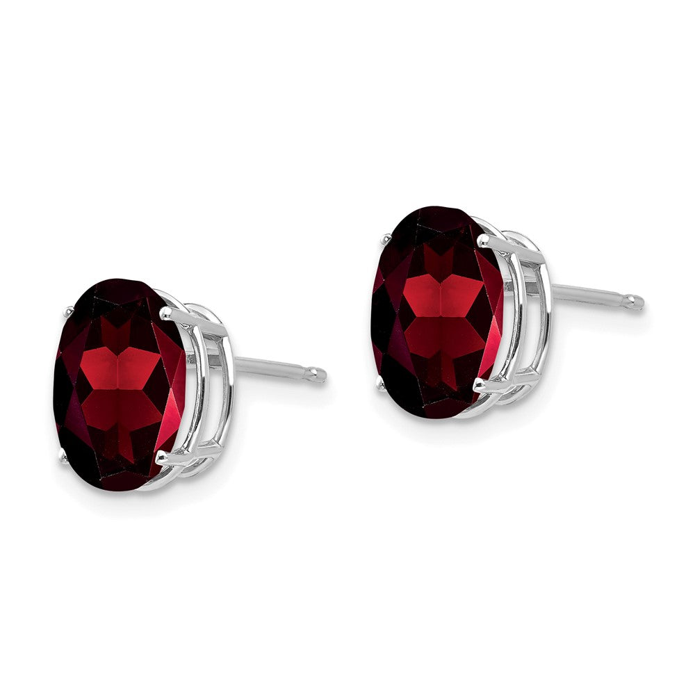 14k White Gold 10x Oval Garnet Post Earrings