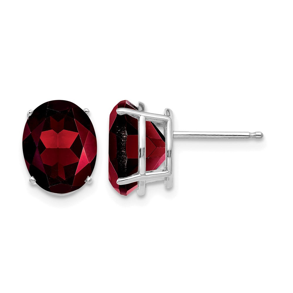 14k White Gold 10x Oval Garnet Post Earrings