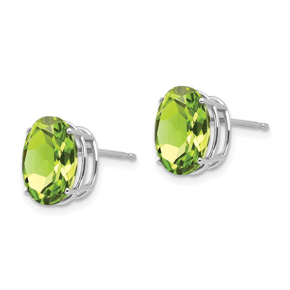 14k White Gold 10x Oval Peridot Post Earrings