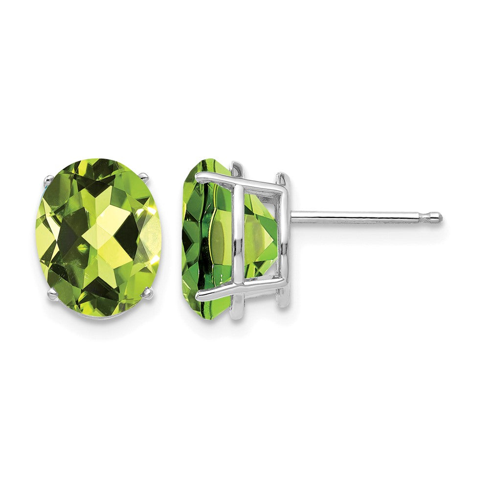 14k White Gold 10x Oval Peridot Post Earrings
