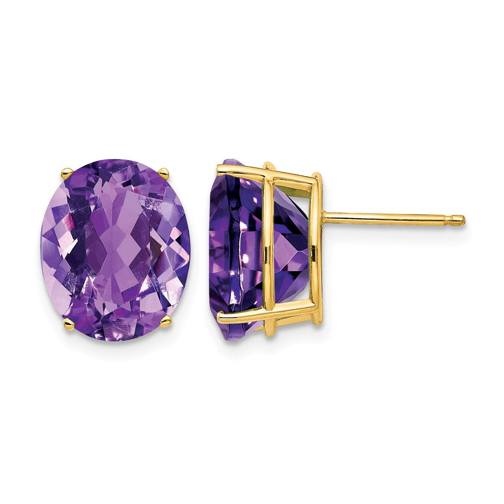 14k 12x Oval Amethyst Post Earrings