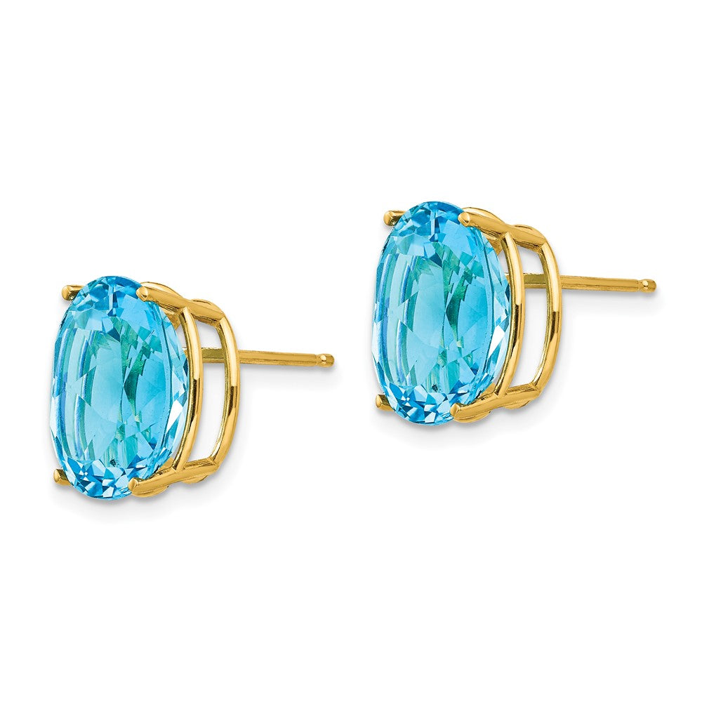 14k 12x Oval Blue Topaz Post Earrings