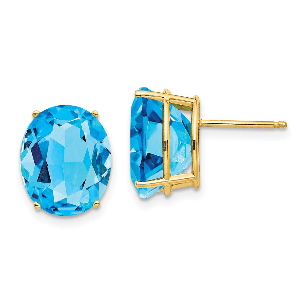 14k 12x Oval Blue Topaz Earrings