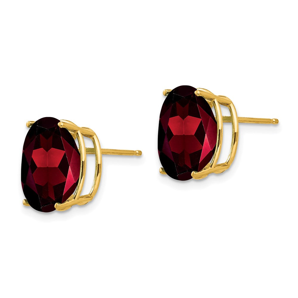 14k 12x Oval Garnet Post Earrings